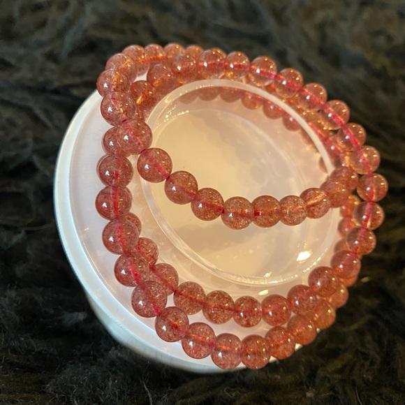 Natural Strawberry Crystal Beads Three Layered 6mm+ - Picture 2 of 7